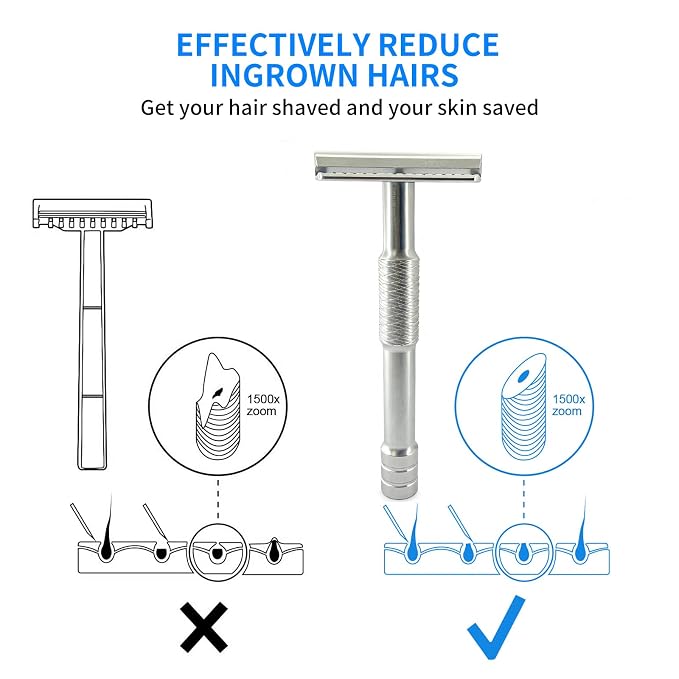 KAMPFE Shaving Razor CNC Aluminum Double Edge Safety Razor Contains 5 Blades.Perfect Fixed Shaving Angle With Superior Blade Rigdity.Aggress Type Reusable Single Blade Razors for Men and Women