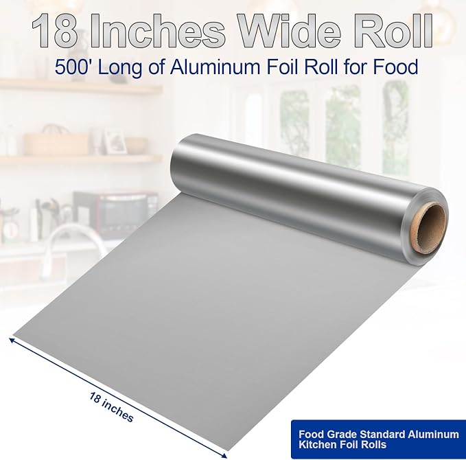 4 Count Heavy Duty Aluminum Foil Roll for Food 18 Inches 500 FT Heavy Duty Food Safe Foil Wrap Pony Package