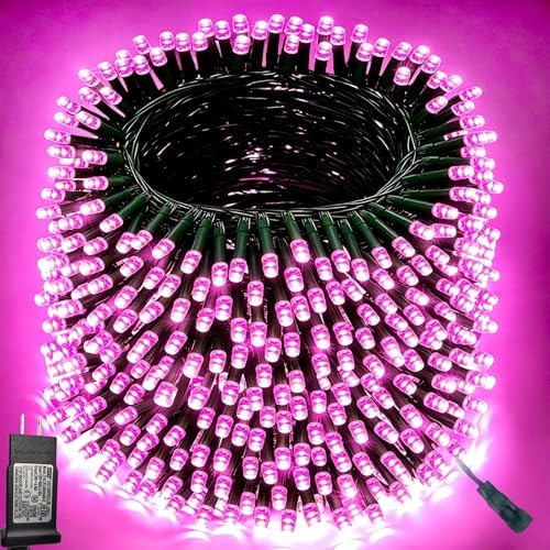 Pooqla 500 LED Pink Christmas Lights Outdoor String Lights, 164 ft