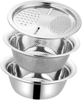 SHOWERORO 1set Stainless Steel Vegetable Grater and Basin Kitchenware Set for Efficient Food Preparation and Easy Washing of Fruits and Vegetables