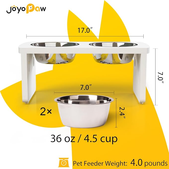 Elevated Dog Bowls, Waterproof Raised Dog Bowl for Medium Dogs, HIPS Poly Lumber Stand with 2 Stainless Steel Bowls, Indoor & Outdoor Use (7'' Tall-40 oz Bowl, White)