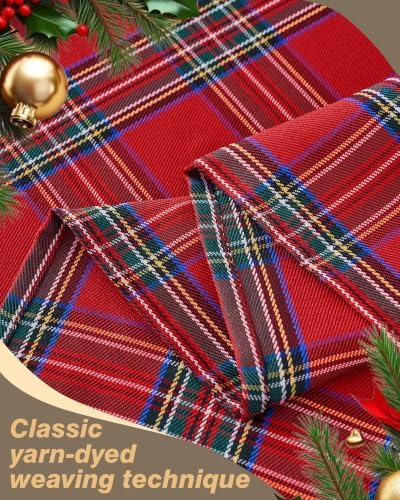 Red Christmas Tablecloth Rectangular, Tartan Plaid, 60x102 Inch
