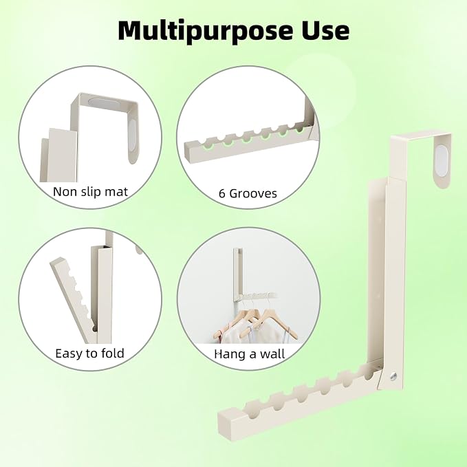 BAKON Over The Door Hanger Folding Clothes Drying Rack, Folding Hanging Coat Rack for Indoor Laundry Room Compact Small Space Foldable Portable Clothing Hanger Hook Collapsible-4 Pack (Beige)