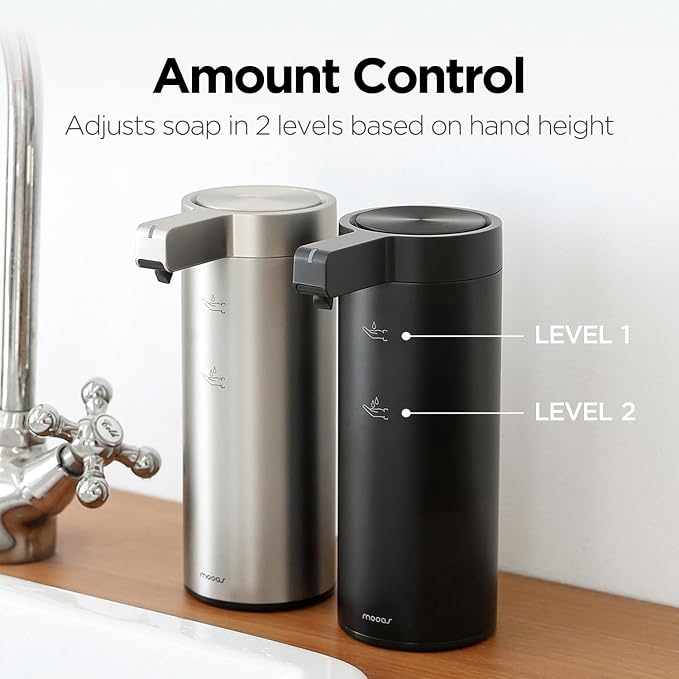 Automatic Liquid Soap Dispenser Stainless Steel Touchless Hand Soap Dispenser with Waterproof IPX5 Motion Sensor Dish Soap Dispenser for Kitchen Bathroom (Rechargeable (Black))