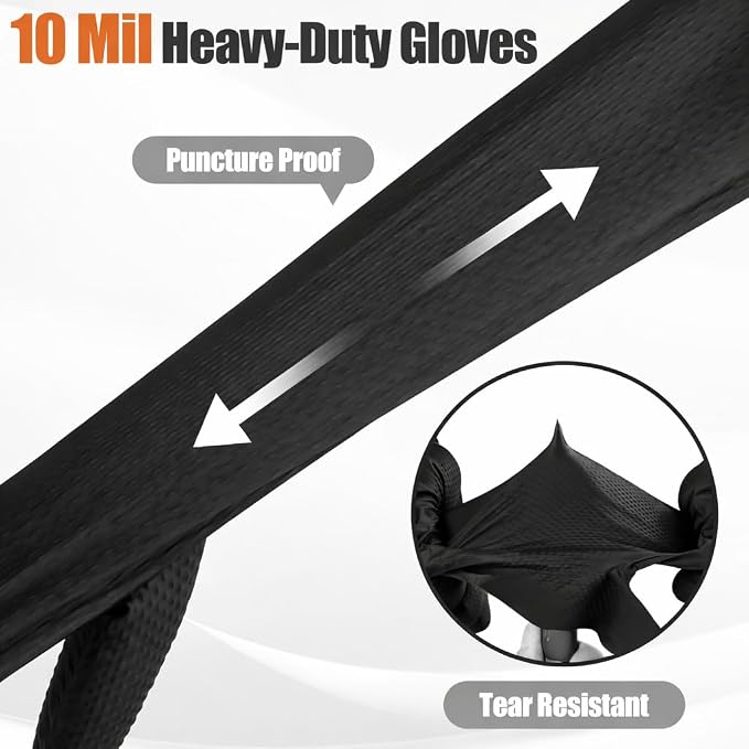 TREEGO Black 10 Mil Diamond Grip Nitrile Gloves Case, Large, 1000 Count | Latex Free, Professional Mechanic Gloves for Automotive Service, Garage, Workshop & Industrial Maintenance