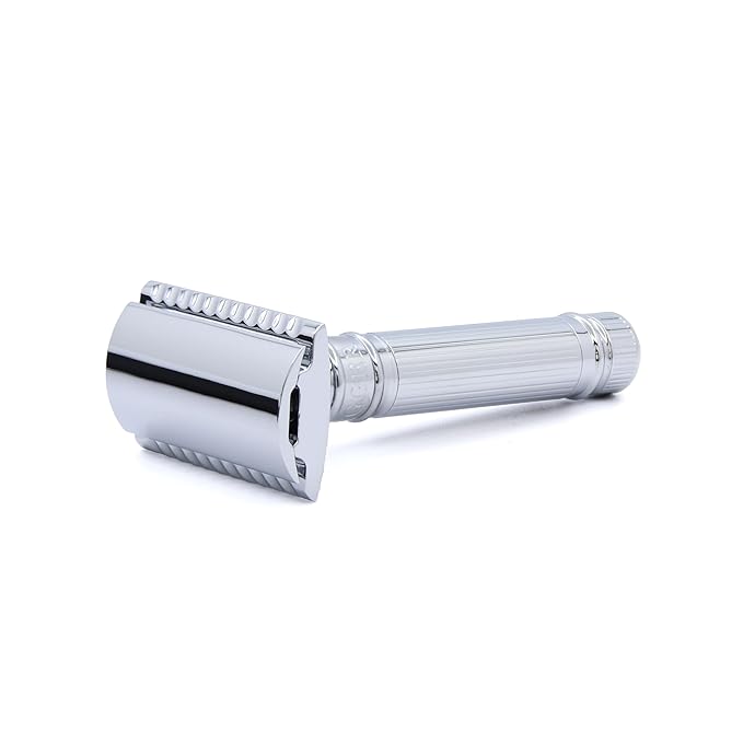 Edwin Jagger DES89LBLAMZ Classic Long Handled Double Edge Manual Eco-Friendly and Reusable Safety Razor for Men and Women for Shaving cream or Soap Fits All DE Razor Blades (Lined)