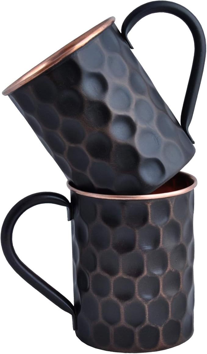 STAGLIFE 16 Oz Black Moscow Mule Pure Copper Mugs, Genuine Real Copper Cups for Drinking Moscow Mules, Food Safe Handcrafted Solid Mug Large Cup Hammered Finish Gift Set of 2