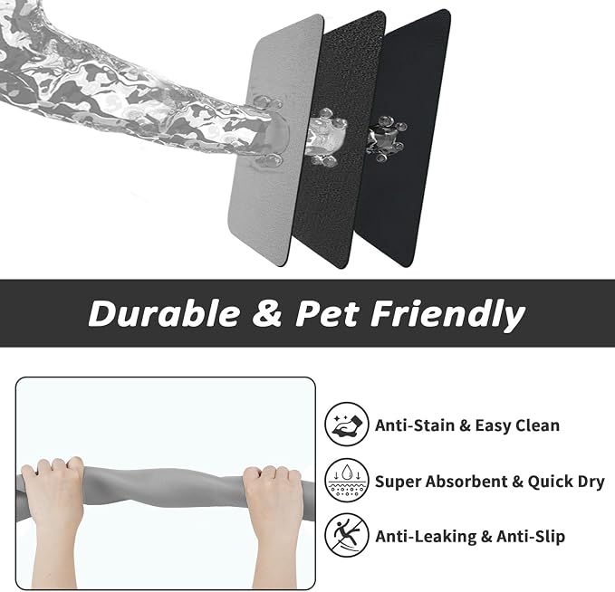 HotLive Dog Food Mat - Absorbent Cat Mat for Food and Water, No Stains Pet Feeding Bowl Mat, Easy to Clean Pet Placemats, Quick Dry Dog Water Dispenser Mat for Messy Drinkers | Grey 18"x 34"