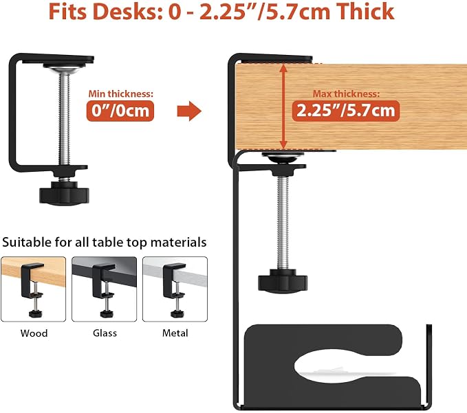 Univivi Under Desk Cable Management Tray - 32" Steel Cord Organizer, No-Drill C-Clamp & Screw Mount for Office/Home, Effortless Wire Management (Black)