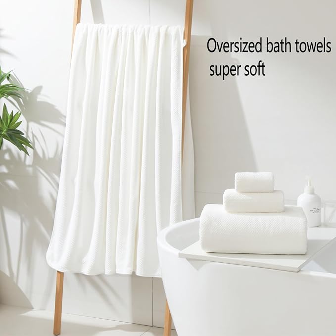 YTYC 39x78 Bath Sheets Set,Towels for Bathroom,White,6-Pieces | 2 Extra Large Bath Towels, 2 Hand Towels, 2 Washcloths, Super Soft,Highly absorbent,Hanging Loop,80% Polyester