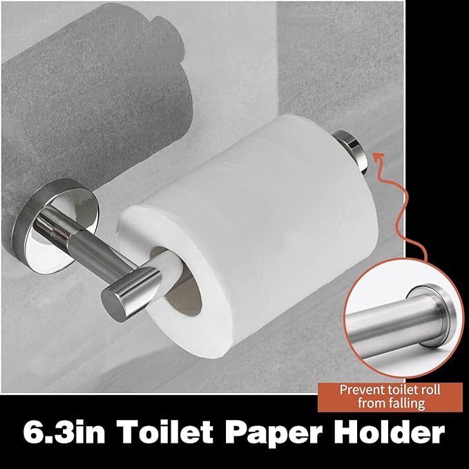 5pcs Bathroom Hardware Set, Brushed Nickel Bathroom Hardware Set, Including 16" Hand Towel Bars, Toilet Paper Holders, Towel Rings, Robe Towel Hooks