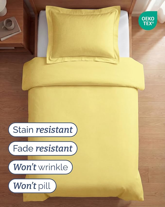 Duvet Cover Twin/Twin XL Size Set - Extra Soft Twin/Twin XL Duvet Cover 68" x 90" with 1 Pillow Sham for Women, Men, Kids & Teens - Comfy, Easy-Care & Fade Free with Zipper Closures and Ties (Yellow)