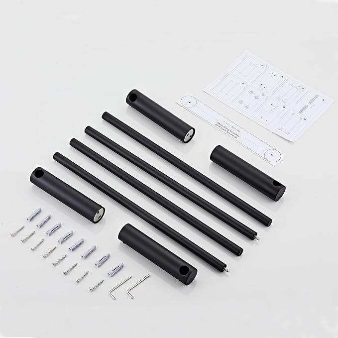 Towel Racks for Bathroom, NEWRAIN Wall Mounted Stainless Steel Organizer, Matte Black Rolled Towel Storage Wall-Mounted Bath Towel Holder for Folded Large Towel Washcloths ﻿