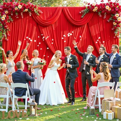 10 Panels Red Backdrop Curtain for Parties Wedding Wrinkle Free Red Photo Curtains Backdrop Drapes Fabric Decoration for Christmas Birthday Party Baby Shower 50ft(W) x 10ft(H)