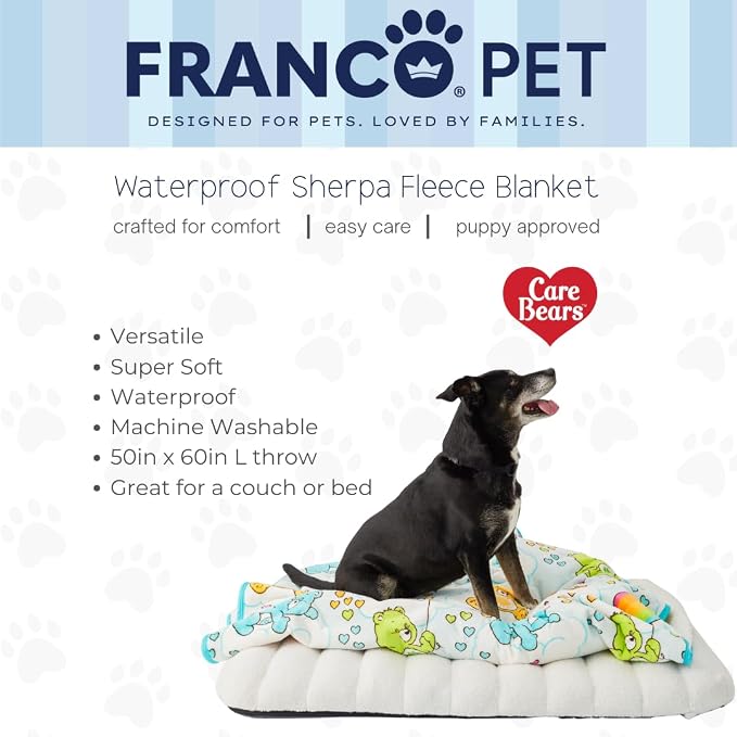 Care Bears Waterproof Dog Bed Cover, Large 50x60 Pet Blanket for Furniture Bed Couch Sofa, (Officially Licensed) by Franco