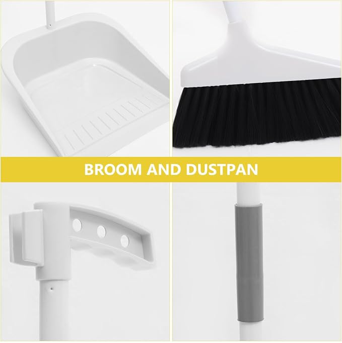 Healifty Broom Heavy Duty Dustpan Broom Set Household Floor Cleaning Tools Broom Dustpan Set 1 Set White