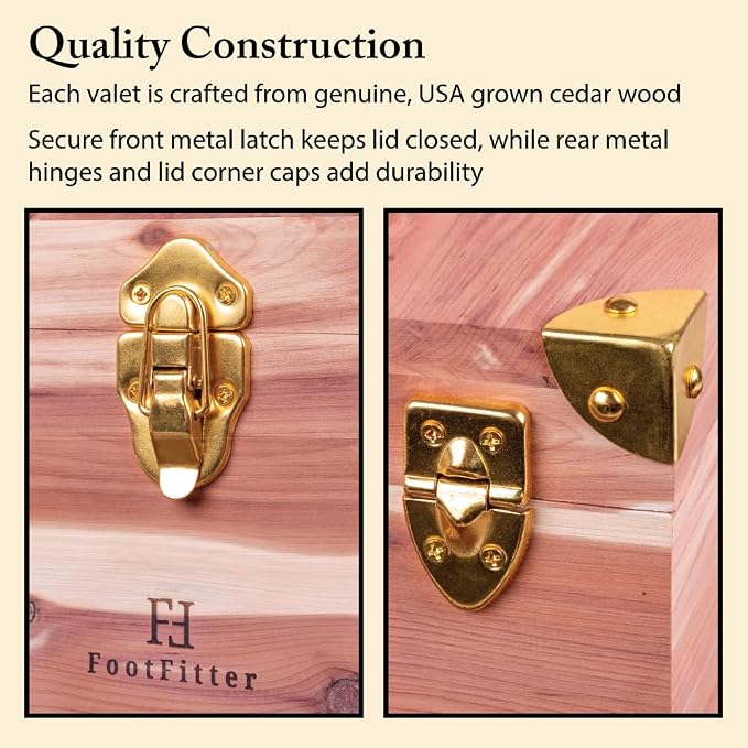 FootFitter Grand Cedar Shoe Shine Valet Box with Stand, USA Grown Wood | Premium Cedar Wood Storage Case with Stand & Shoe Rest for Polishing Space & Shoe Care Accessories