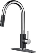 FORIOUS Kitchen Faucet with Pull Down Sprayer, High Arc Modern Classic Sink Faucet Stainless Steel with Deck Plate Fit for 1 or 3 Hole for Pot Filler Bar Farmhouse Laundry Rv, Black Chrome