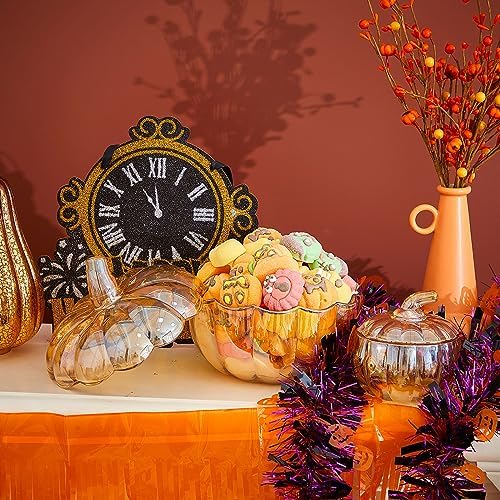 2 Pcs Glass Pumpkin Candy Jar with Lid Halloween Fall, 70 Oz,20 oz, Amber