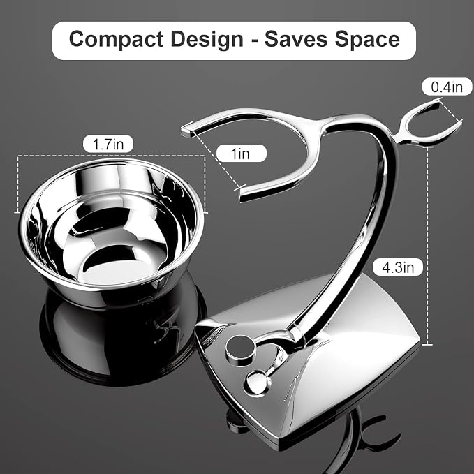 GRUTTI Shaving Bowl and Stand Set with Magnetic Base - 304 Steel Bowl & Chrome-Plated Alloy Stand, All-in-One Storage, Fits Most Razors & Brushes (Bowl & Stand Only)