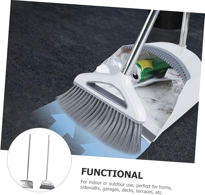 1set Broom and Dustpan for Home Ergonomic Handle Lightweight Hair Broom for Indoor Outdoor Cleaning for Sidewalks Garages Workshops and More