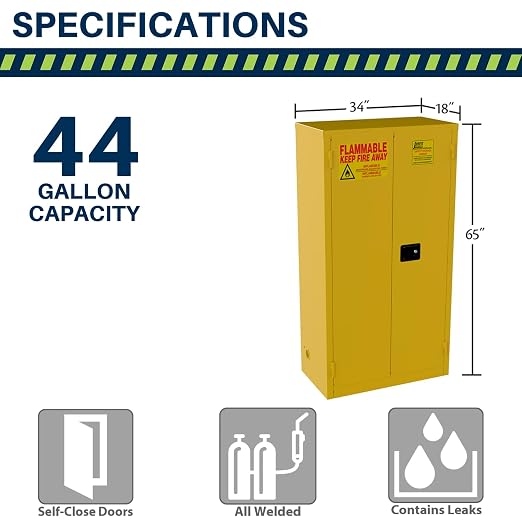 Jamco 44 Gallon Steel Flammable Safety Cabinet, Self-Closing Doors, Yellow | All-Welded Double-Wall Steel Flammable Storage Cabinet, Lockable Doors, 34"W X 18"D X 65"H, Osha & Fm Certified, Made In Usa