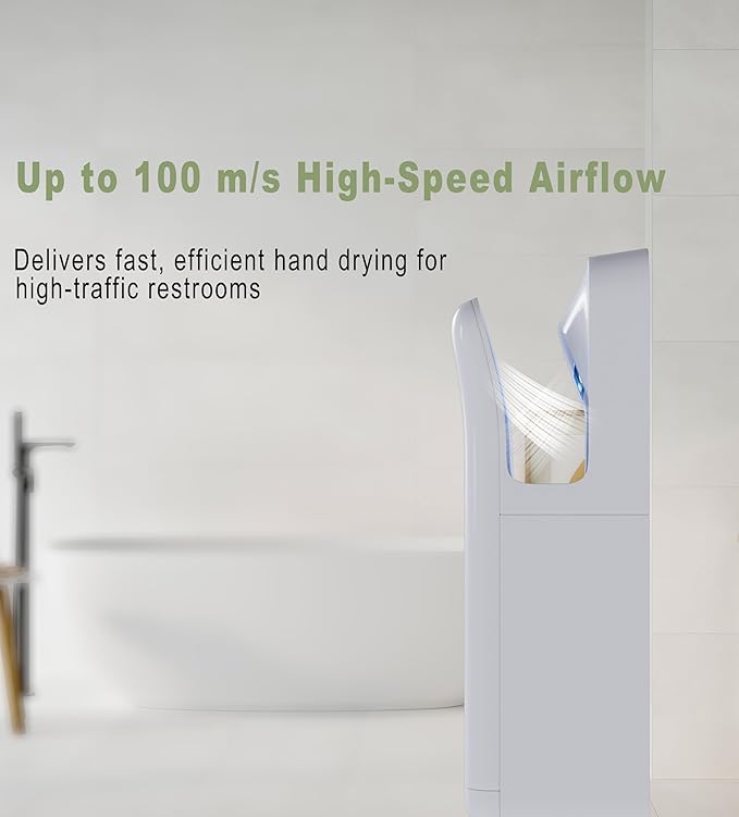 Commercial Hand Dryer, Vertical High-Speed Electric Hand Dryer for Bathrooms, Automatic Touchless Hands-in Hand Dryer for Large Public Restrooms, Offices, Hotels, Schools, White