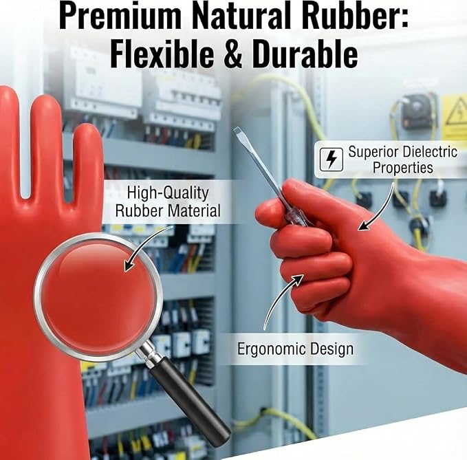 Dielectric Electrician Gloves - Class 00 ASTM Compliant Insulated Electrical Rubber Gloves For Work,Linemen,Shock Resistant