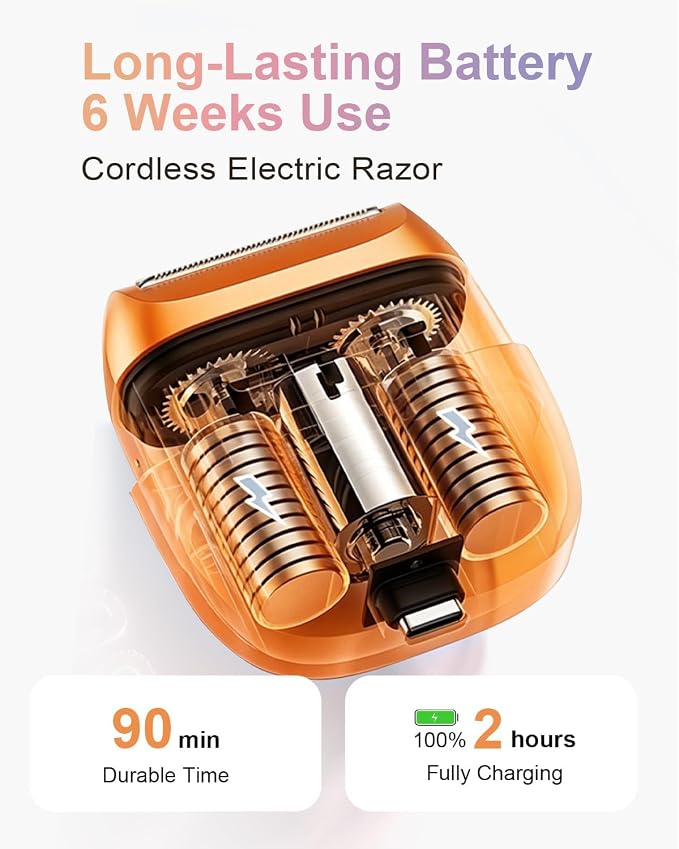 Electric Shaver for Women Waterproof Mini Electric Razors for Women - Cordless Foil Shaver for Hair Removal, Legs, Face, Body, Bikini,Sensitive Skin, Razor for Teen Girls (Orange, Fashion)