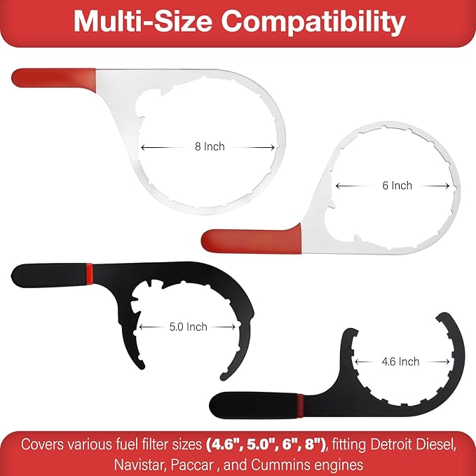 SPARKWHIZ 4.6 Inch, 5 Inch, 6 Inch, 8 Inch Fuel Filter Wrench Compatible with 380134 382 Detroit Diesel Truck Engines, Navistar Engines Diesel DD13, DD15, DD16, Peterbilt & Cummins Diesels, 4 Pack