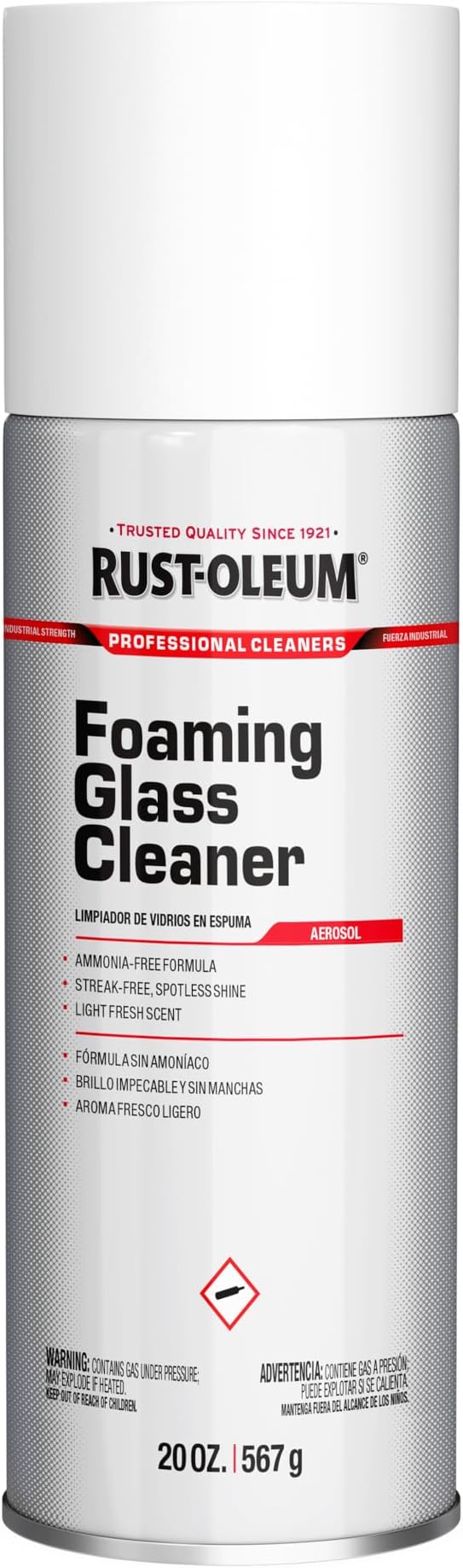 Rust-Oleum Professional Cleaners Foaming Glass Cleaner | 20oz Aerosol Can | Professional Strength | Ammonia-Free | Fresh Scent