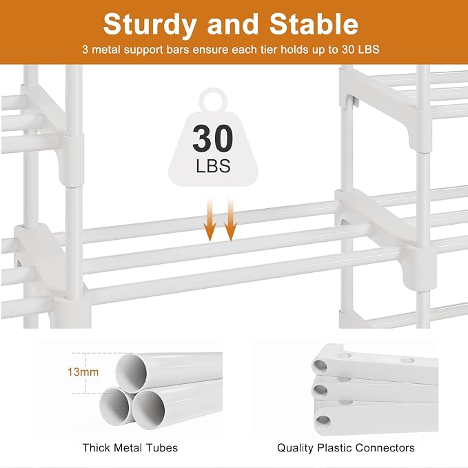 WOWLIVE 9 Tiers Large Shoe Rack White Shoe Rack Organizer for Closet 50-55 Pairs Stackable Heavy Duty Shoe Shelf Shoe Storage with Metal Pipes Plastic Connectors
