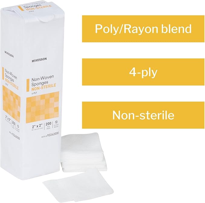 McKesson Non-Woven Sponges, 4-Ply Non-Sterile, Polyester/Rayon Blend, 2 in x 2 in, 200 per Pack, 20 Packs, 4000 Total