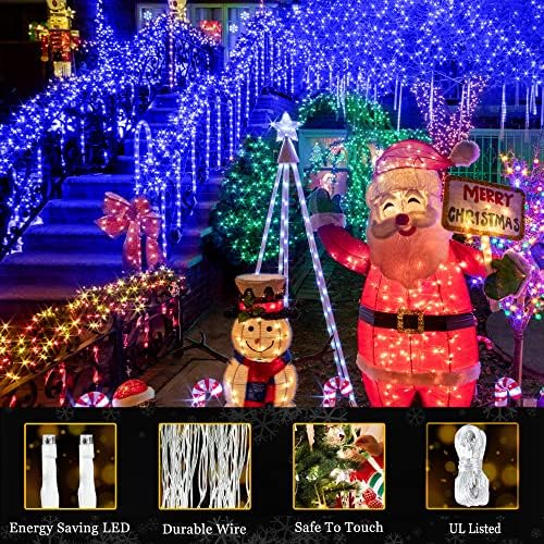 KNONEW 197FT 500 LED Christmas Lights Outdoor String Lights 8 Modes & Memory Fairy Light Plug in Waterproof LED String Lights for Xmas Yard Tree Wedding Party Holiday Decorations (Blue)