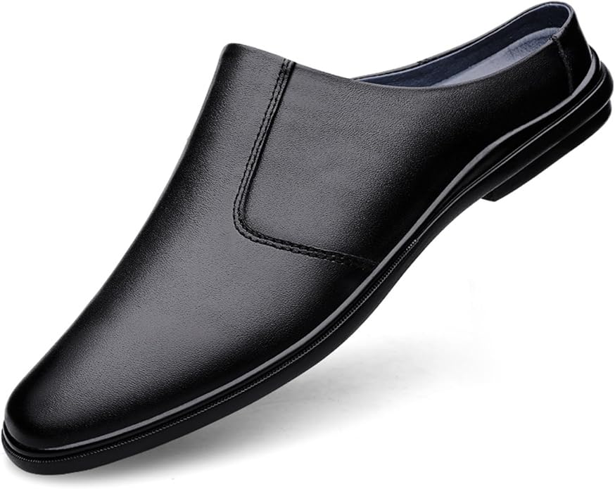 Men'S Leather Slippers Without Heel Straps Soft And Breathable Comfortable Hand-Sewn Casual Round-Toe Shoes Anti-Slip Sole Suitable For Daily Use Outdoor Activities Home Use Shopping