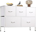 WLIVE 5 Drawer Dresser for Bedroom, Wide Chest of Drawers, White | 5 roomy fabric drawers, Wide low-profile design, Bedroom or closet use, Sturdy steel frame, Smooth wood tabletop