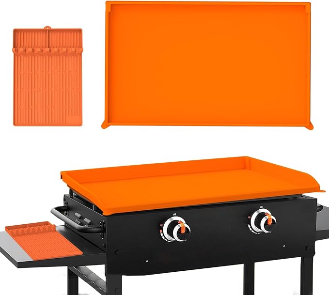 Silicone Griddle Mat for 22 Inch & 36 Inch Flat Top Grill for Cuisinart Four Burner Gas Griddle 2023-Present, Reusable Food Grade Grill Cover Mat with Raised Edge,B 36-inch+ Side Tool pad