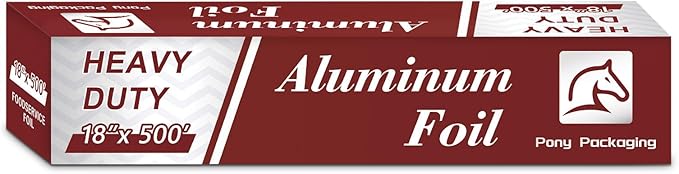 Aluminum Foil Heavy Duty 18 inch Wide, 500 FT Heavy Duty Food Safe Foil Wrap for Cooking, Baking, Grilling, (Pack of 1) Pony Packaging Aluminum Roll 23 Microns Thick - Commercial Grade