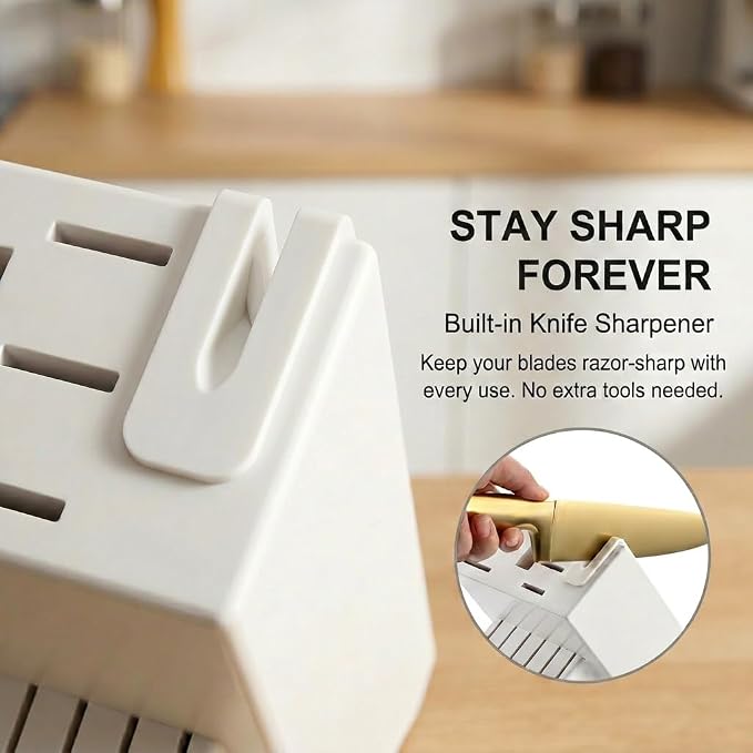 McCook Knife Set Gold Kitchen Knife Block Set w Built-in Sharpener | German Forged Stainless Steel,15 PC,Razor Sharp,Anti-Rust, Ergonomic Handles,Full Tang,Elegant Gold, Gift Box
