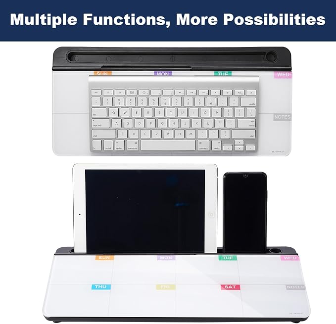 TSJ OFFICE Whiteboard Weekly Dry-Erase-Board - Desktop White Board Calendar Desk Organizers with Accessories Computer Keyboard Stand with Drawer, for Office, Home, School Supplies - Black Calendar
