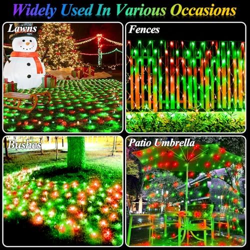 Lovelite 360LED Christmas Net Lights, 21ft x 5ft Mesh Lights Outdoor Green Wire 8 Modes Timer, Waterproof Connectable String Lights for Bushes Xmas Tree Garden Holiday Party Decor - Red Green