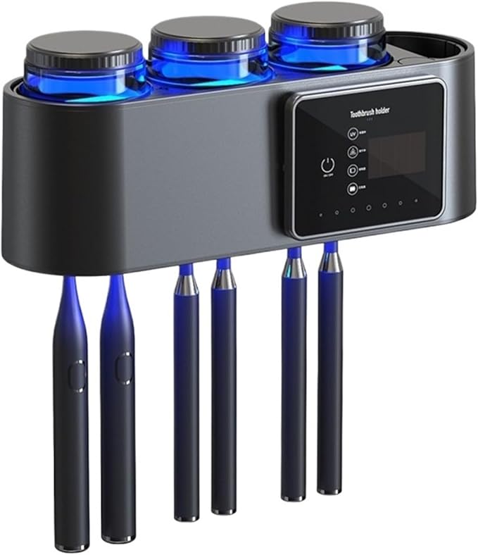 Mounted No Drilling Required, Bathroomtoothbrush Holder Wall, with 6 Slot Smart Toothbrush, Sanitizers