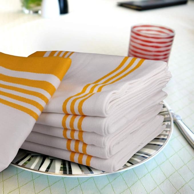 Urban Villa Kitchen Towels 100% Cotton Pack of 3, Highly Absorbent Quick Drying Super Soft Premium Dish Towels 20x30 Inch for Kitchen with Hanging Loop Hand & Tea Towels - Yellow/White