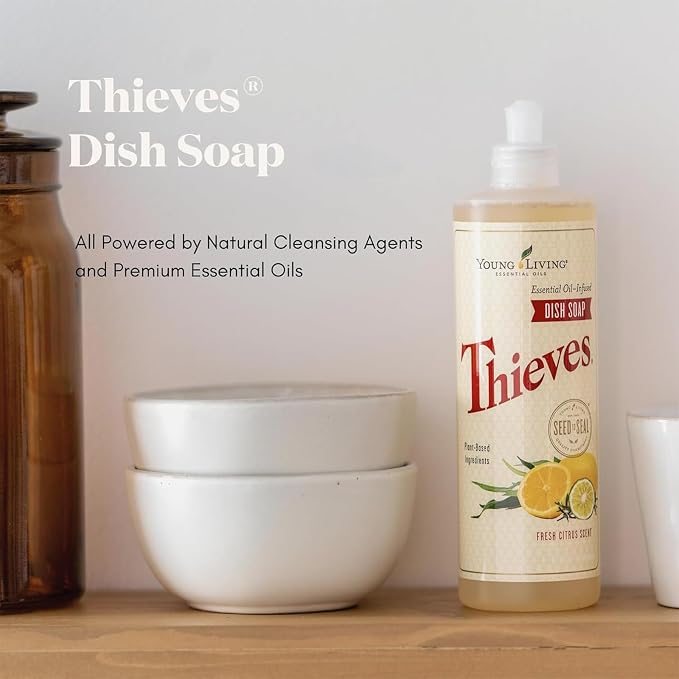 Young Living Thieves Dish Soap | 16 oz | Plant Based Dishwashing Liquid | Formulated with Lemon, Premium Essential Oils, and Water | Gentle on Hands | Ideal for Cleaning Dishes | 1 Pack