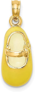 14k Yellow Gold Enamel Shoe Charm, 3D Keepsake Pendant | 16 x 8 mm shoe, 22 mm with bail, yellow and white enamel, polished solid 3D design, 2.66 g