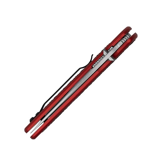 Kershaw Blur Folding Pocket Knife, 3.4 inch Stonewashed 14C28N Steel Blade, Red Anodized Aluminum Handle with Black Trac-Tec Inserts, Reversible Pocketclip; 3.9 OZ