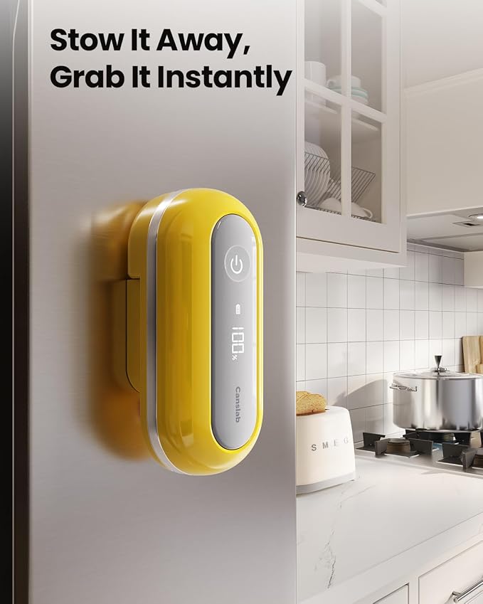 Canslab Retro Rechargeable Electric Can Opener, LED Battery Track&Auto Stop | True One-Touch Operation, Wall-Mountable Small Size, Side Cut Smooth Edge, Rechargeable, for Seniors with Arthritis, Yellow