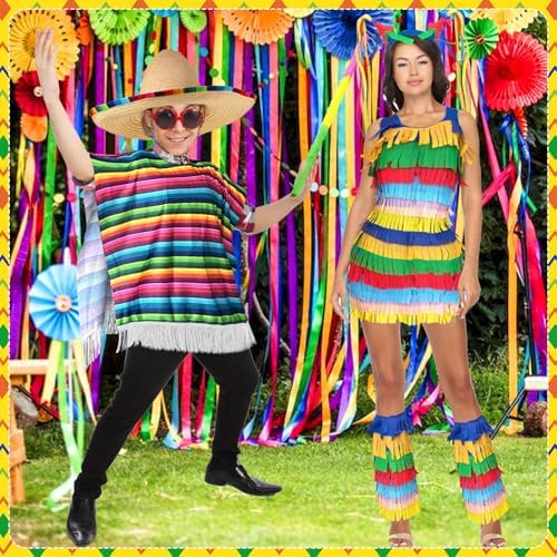 6 Pcs Halloween Pinata Couple Costume Set Costumes Mexican Cinco De Mayo Outfit for Couple Fiesta Dress Cosplay