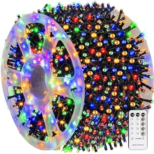 Dazzle Bright Outdoor Christmas String Lights, 1000 LED 328 FT Plug in Fairy Light with Remote Control 8 Modes & Timer, Waterproof Decoration for Home Garden Yard Xmas Wedding, Multi-Colored