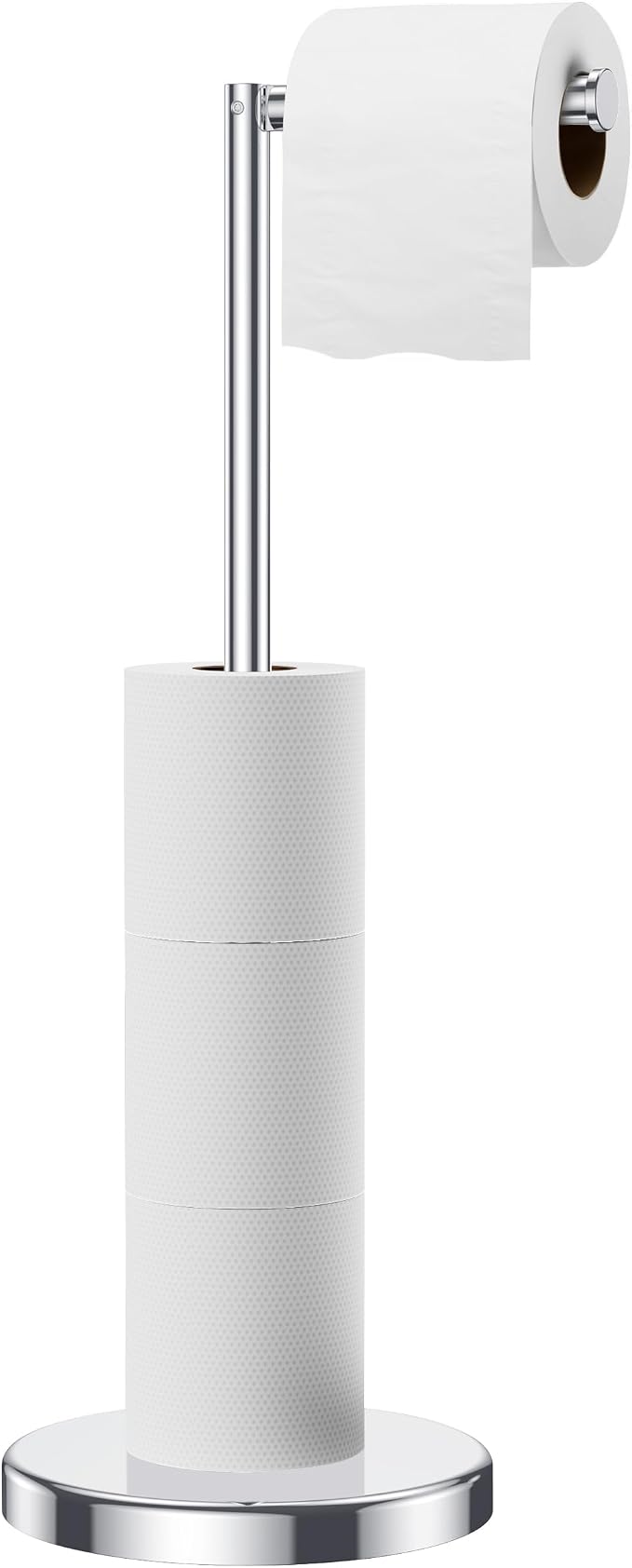 FORIOUS Toilet Paper Holder Stand, Modern Freestanding Tissue Roll Holder for Bathroom, Durable SUS 304 Stainless Steel and Weighted Base Toilet Paper Stand, Storage for 4 Rolls, Polished Chrome